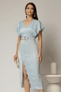 Rochie midi bleu din satin cu insertii de dantela, 1, dyfashion.ro