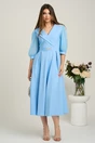 Rochie midi bleu din stofa clos cu maneci din voal- LaDonna, 4, dyfashion.ro