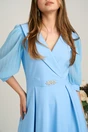 Rochie midi bleu din stofa clos cu maneci din voal- LaDonna, 3, dyfashion.ro