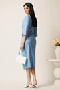 Rochie midi bleu din stofa conica cu perle la maneci si in talie- LaDonna, 2, dyfashion.ro