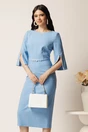 Rochie midi bleu din stofa conica cu perle la maneci si in talie- LaDonna, 1, dyfashion.ro