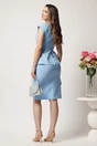 Rochie midi bleu din stofa cu peplum in talie si volan- LaDonna, 2, dyfashion.ro