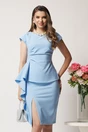 Rochie midi bleu din stofa cu peplum in talie si volan- LaDonna, 1, dyfashion.ro