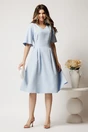 Rochie midi bleu din stofa in clini cu pliuri si buzunare, 3, dyfashion.ro