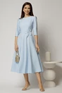 Rochie midi bleu din stofa in clos cu floare in talie, 3, dyfashion.ro