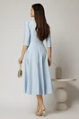 Rochie midi bleu din stofa in clos cu floare in talie, 2, dyfashion.ro