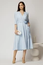 Rochie midi bleu din stofa in clos cu floare in talie, 3, dyfashion.ro
