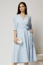 Rochie midi bleu din stofa in clos cu floare in talie, 1, dyfashion.ro