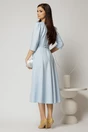 Rochie midi bleu din stofa in clos cu floare in talie, 2, dyfashion.ro