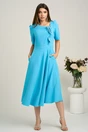 Rochie midi bleu din stofa in clos cu floare si margelute- LaDonna, 4, dyfashion.ro