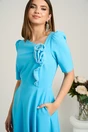 Rochie midi bleu din stofa in clos cu floare si margelute- LaDonna, 3, dyfashion.ro