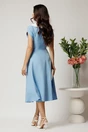 Rochie midi bleu din stofa in clos cu guler alb si perle margelute la maneci, 2, dyfashion.ro