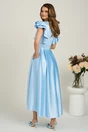 Rochie midi bleu din tafta subtire in clos cu volanase la bust, 2, dyfashion.ro