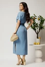 Rochie midi bleu din tencel croi drept si curea in talie, 2, dyfashion.ro