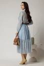 Rochie midi bleu din tencel cu buline si funda la decolteu, 2, dyfashion.ro