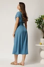 Rochie midi bleu din tencel cu croi evazat si curea in talie, 2, dyfashion.ro