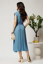 Rochie midi bleu din tencel in clos cu cu pliuri si curea in talie, 2, dyfashion.ro