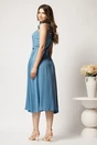 Rochie midi bleu din tencel in clos cu nasturi si curea, 2, dyfashion.ro