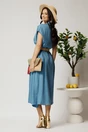 Rochie midi bleu din tencel in clos cu nasturi si curea impletita, 2, dyfashion.ro