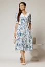 Rochie midi bleu din vascoza cu imprimeu floral si guler alb brodat, 3, dyfashion.ro