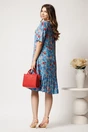 Rochie midi bleu din viscoza cu croi drept si flori roz, 2, dyfashion.ro