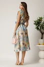 Rochie midi bleu din viscoza cu imprimeuri galbene in clos cu floare in talie, 3, dyfashion.ro