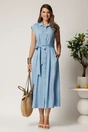 Rochie midi bleu din viscoza cu nasturi si cordon, 3, dyfashion.ro