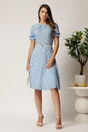 Rochie midi bleu din viscoza in clos cu buline si curea in talie, 3, dyfashion.ro