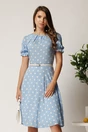 Rochie midi bleu din viscoza in clos cu buline si curea in talie, 1, dyfashion.ro