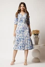 Rochie midi bleu din viscoza in clos cu flori albe, 3, dyfashion.ro