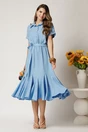 Rochie midi bleu din viscoza in clos cu nasturi si cordon, 3, dyfashion.ro