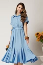 Rochie midi bleu din viscoza in clos cu nasturi si cordon, 1, dyfashion.ro