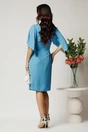 Rochie midi bleu din voal cu croi drept si accesoriu stralucitor la bust, 2, dyfashion.ro