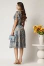 Rochie midi bleu din voal cu floricele albastre in clos cu volanase la bust, 2, dyfashion.ro