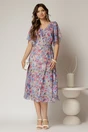 Rochie midi bleu din voal cu imprimeuri fucsia si nasturi pe bust, 3, dyfashion.ro