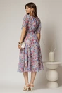 Rochie midi bleu din voal cu imprimeuri fucsia si nasturi pe bust, 2, dyfashion.ro