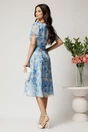 Rochie midi bleu din voal in clos cu imprimeu floral si cordon in talie, 2, dyfashion.ro