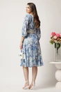 Rochie midi bleu din voal in clos cu imprimeuri si curea in talie, 2, dyfashion.ro