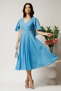Rochie midi bleu din voal in clos cu strasuri in talie, 3, dyfashion.ro