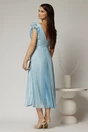 Rochie midi bleu din voal plisat cu decolteu V si volanase la maneci, 2, dyfashion.ro