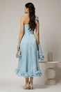 Rochie midi bleu din voal satinat cu volanase la baza si flori in talie si pe umar, 2, dyfashion.ro
