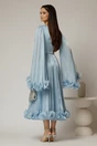 Rochie midi bleu din voal satinat in clos cu maneci ample si curea din strasuri in talie, 2, dyfashion.ro