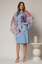 Rochie midi bleu eleganta cu capa din voal cu imprimeu floral, 3, dyfashion.ro