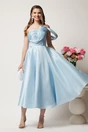 Rochie midi bleu in clos cu bust structurat si aplicatie asimetrica, 3, dyfashion.ro