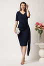 Rochie midi bleumarin conica din lurex cu aplicatie din voal, 3, dyfashion.ro