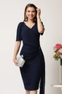 Rochie midi bleumarin conica din lurex cu aplicatie din voal, 1, dyfashion.ro