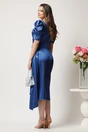 Rochie midi bleumarin conica din tafta cu fronseu, 2, dyfashion.ro