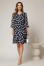 Rochie midi bleumarin cu buline, croi lejer si volanase la fusta, 3, dyfashion.ro