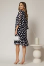 Rochie midi bleumarin cu buline, croi lejer si volanase la fusta, 2, dyfashion.ro