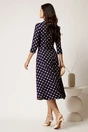 Rochie midi bleumarin cu buline din stofa cu cordon in talie, 3, dyfashion.ro